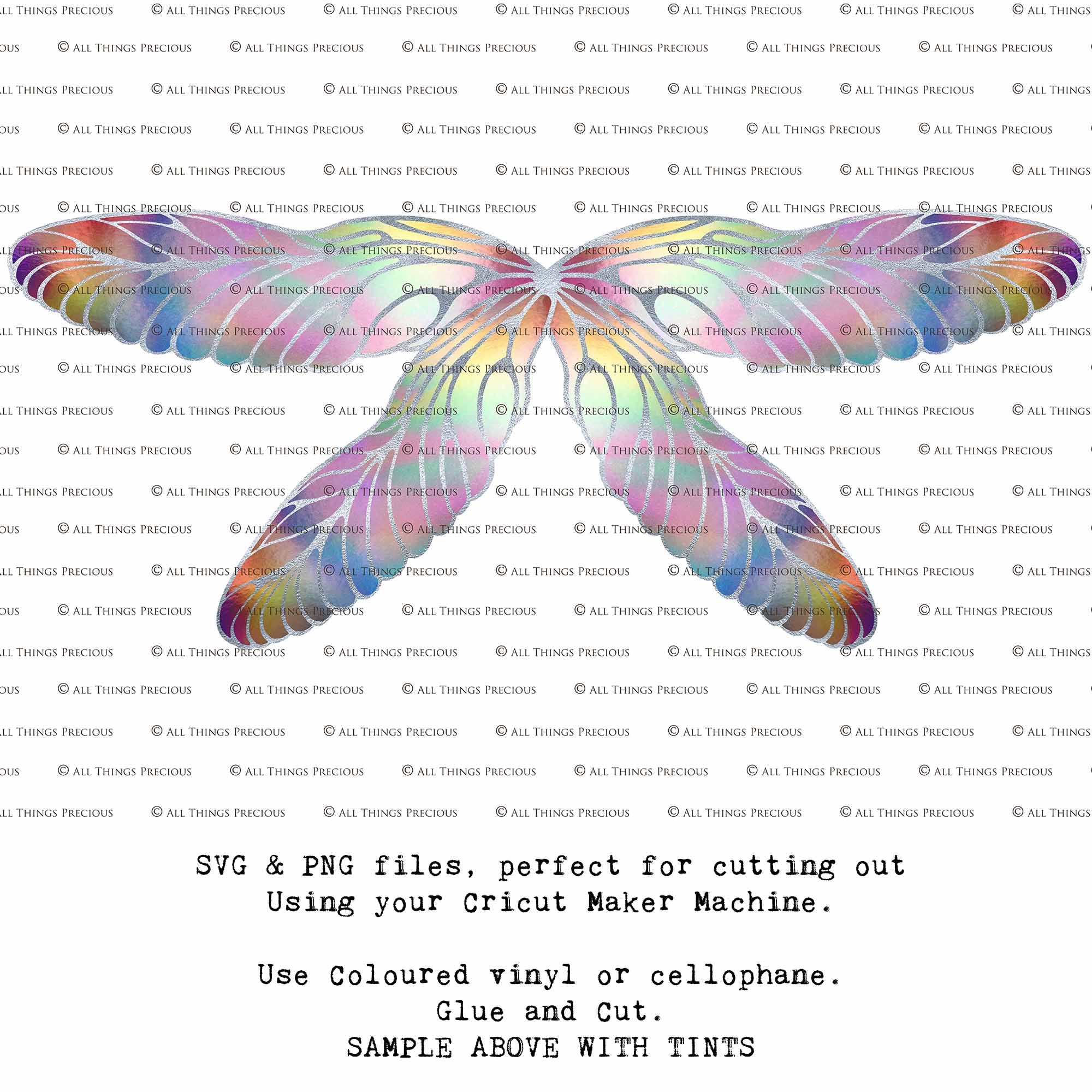 SVG & PNG Fairy Wing files for Cricut or Silhouette Cameo Cutting Machine. Create wearable fairy wings, in adult or children sizes.  Clipart design for Halloween Costumes, Fantasy or Cosplay or photography. Printable for weddings, engagement, baby shower invitations. Individual wing parts. Cut and assemble. Fairycore.